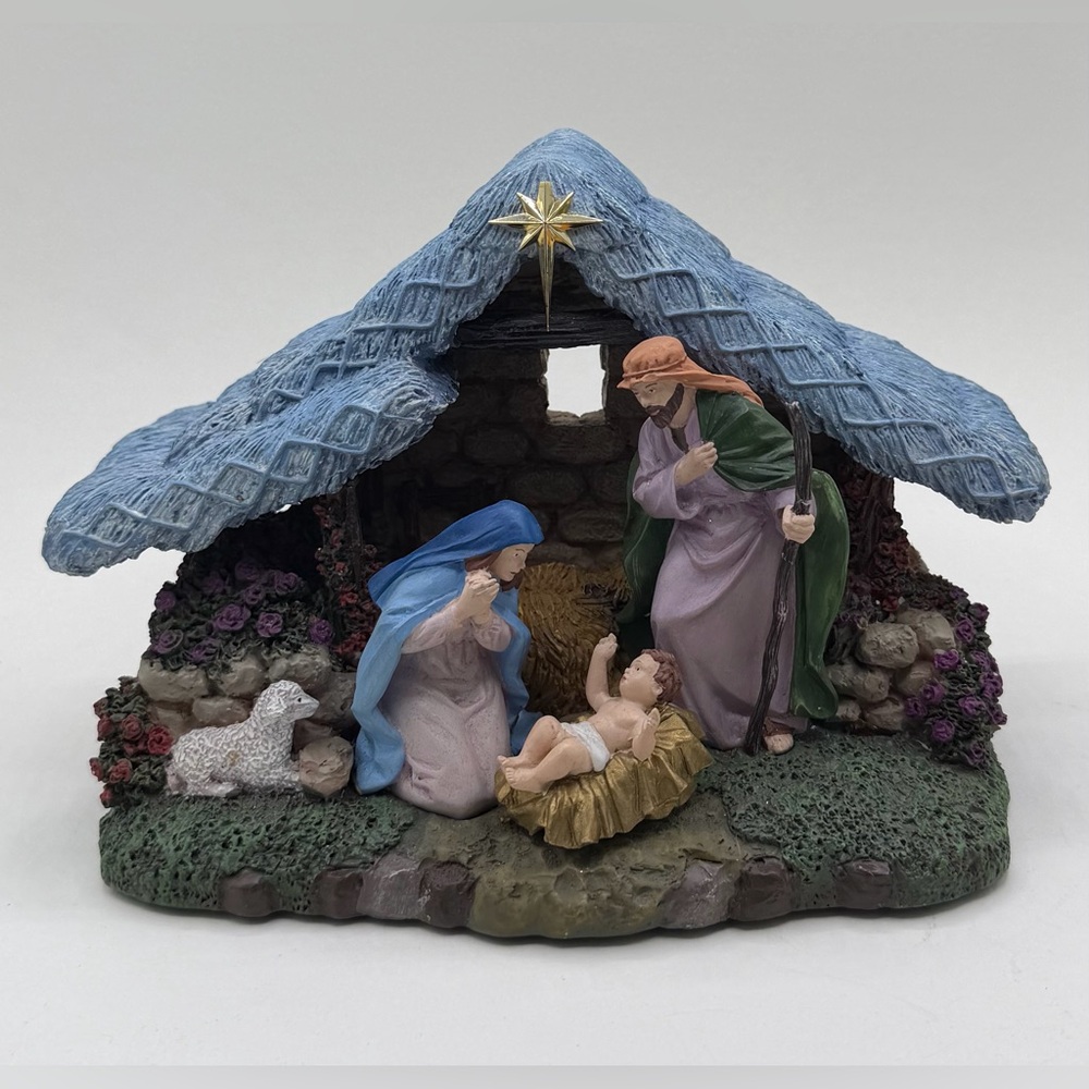 2004 Thomas‎ Kinkade resin Christmas Nativity scene Manger Working 5.5”x8”